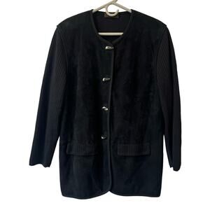 Devernois Women's Vintage Leather & Wool Elegant Shoulder Pads Jacket 44FR US 12